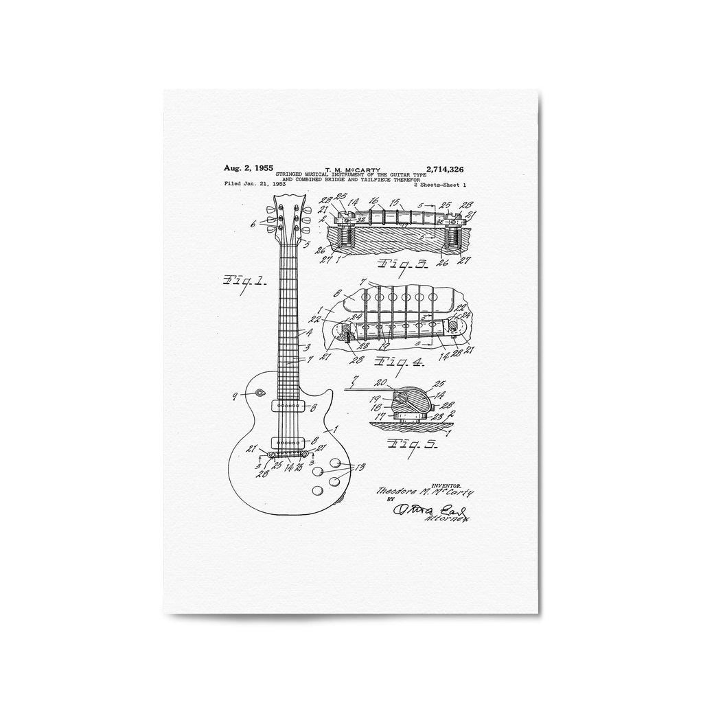 Vintage McCarty Guitar White Patent Music Wall Art #2 - The Affordable Art Company