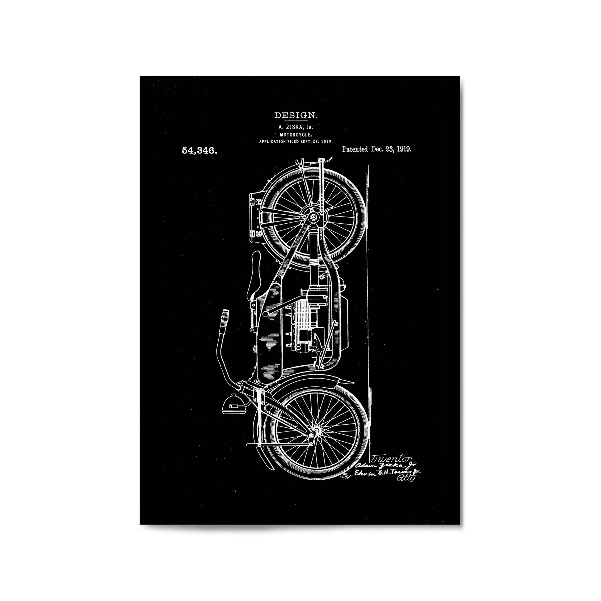 Vintage Motorcycle Black Patent Man Cave Wall Art #1 - The Affordable Art Company