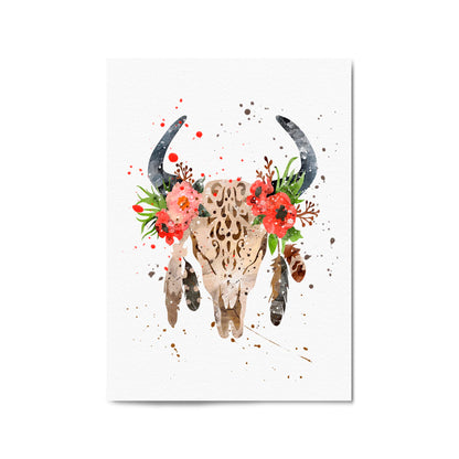 Floral Cow Skull Boho Chic Wall Art - The Affordable Art Company