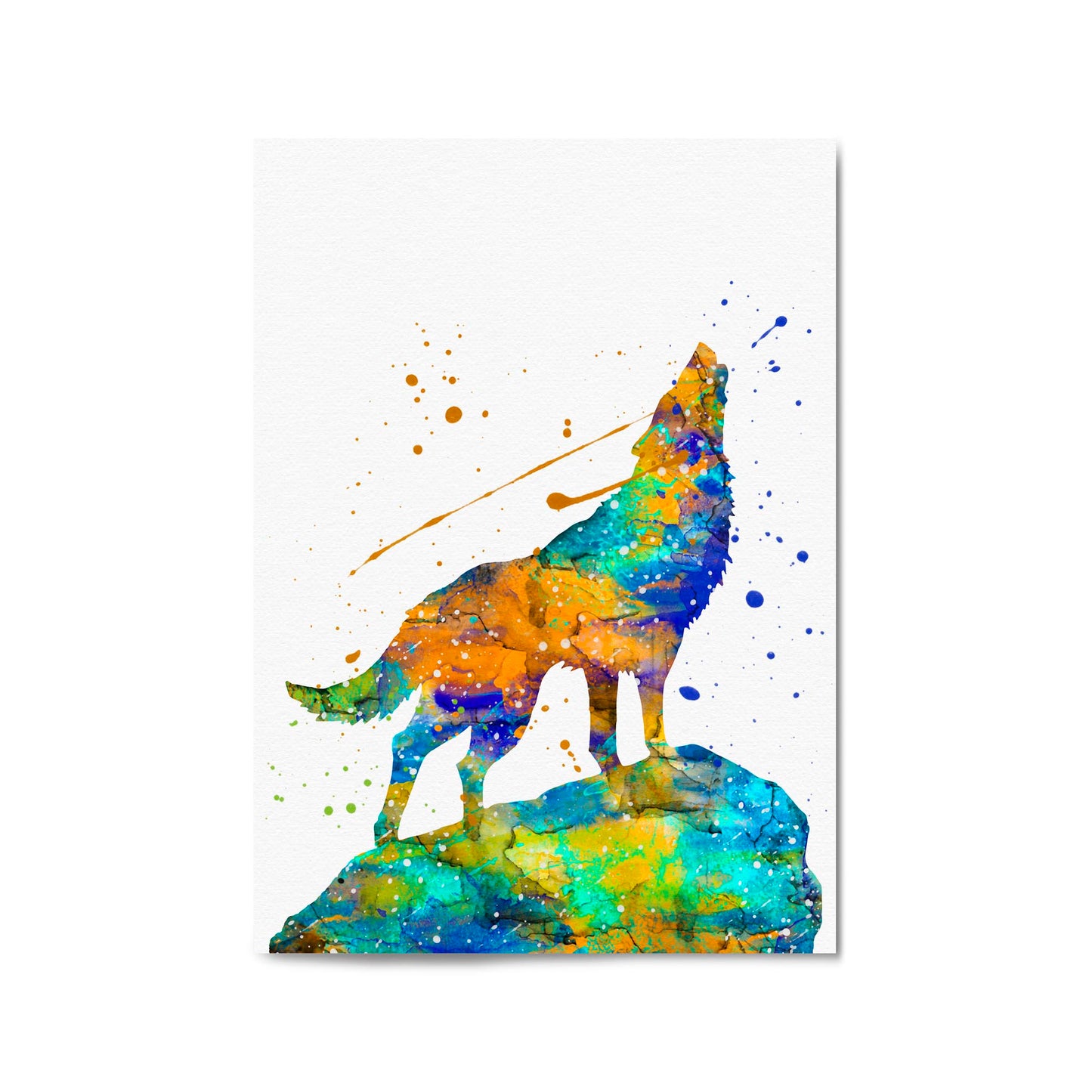 Lone Wolf Howling Animal Colourful Wall Art - The Affordable Art Company