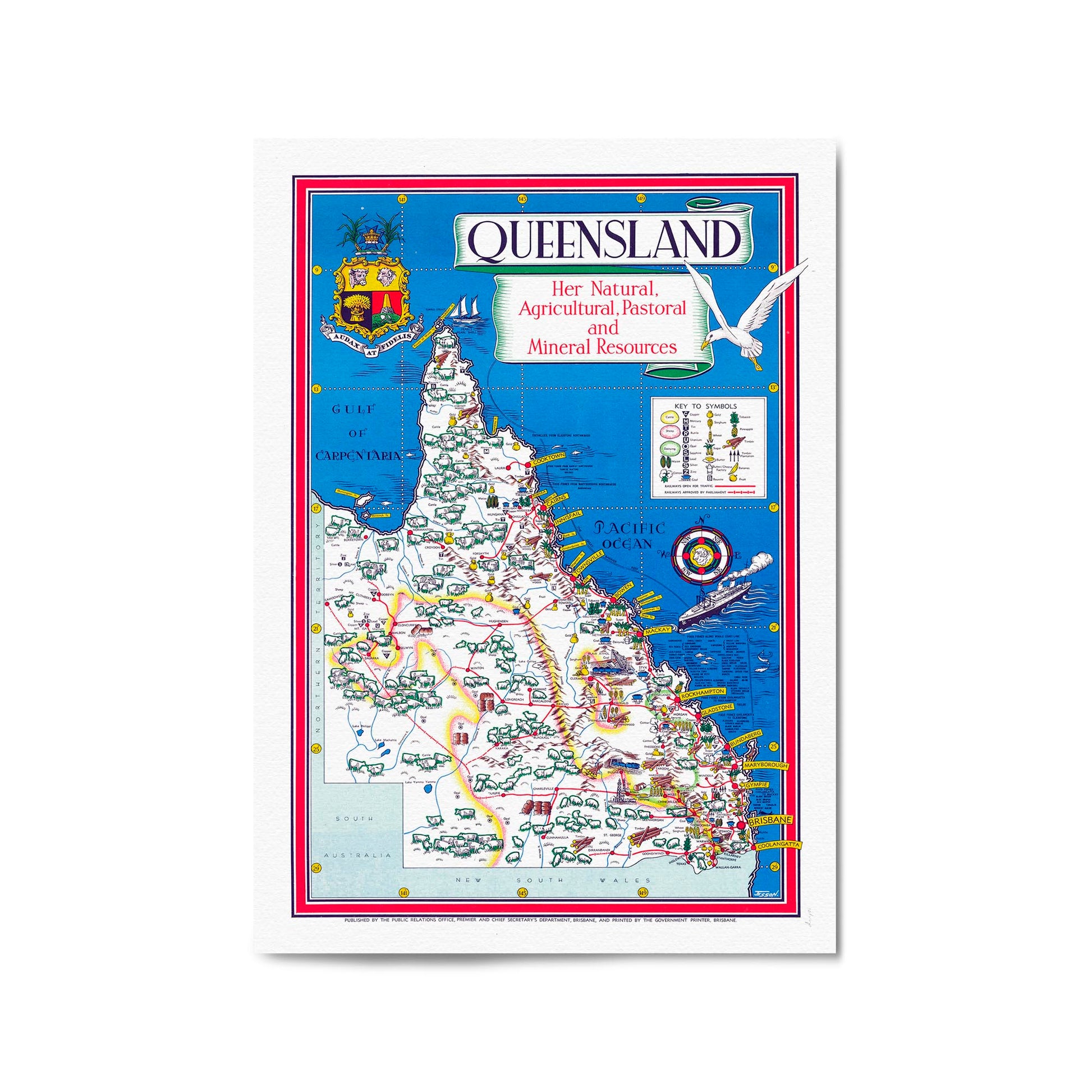 Queensland Australia Vintage Map Wall Art #1 - The Affordable Art Company