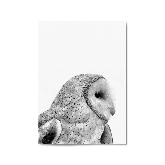 Owl Drawing Portrait Minimal Black Wall Art #1 - The Affordable Art Company