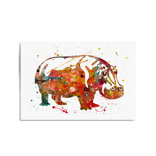Watercolour Hippo Painting Animal Nursery Wall Art - The Affordable Art Company