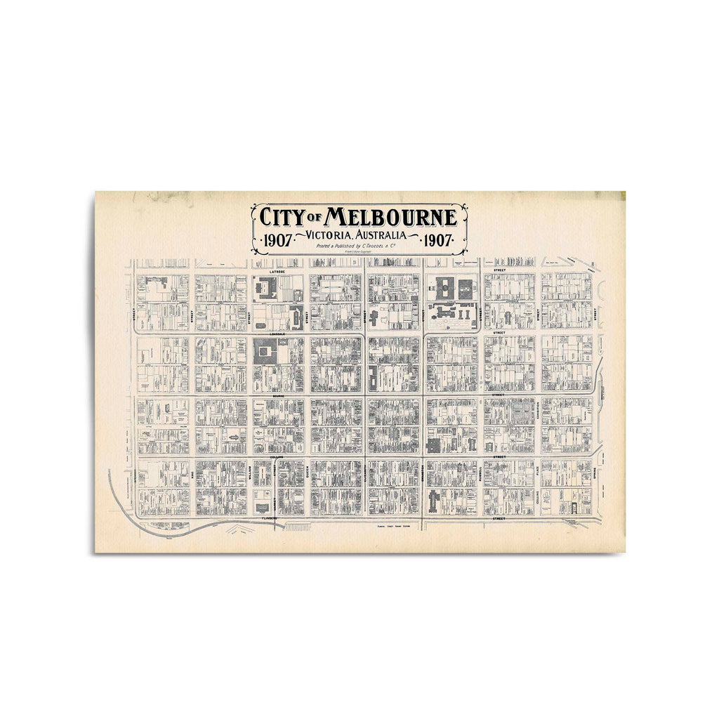 Vintage Melbourne CBD Street Map (1907) Wall Art - The Affordable Art Company