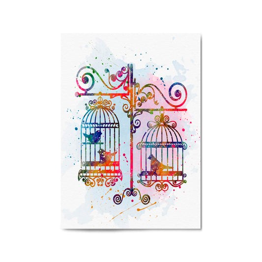Birds In Cages Cute Decoration Wall Art - The Affordable Art Company
