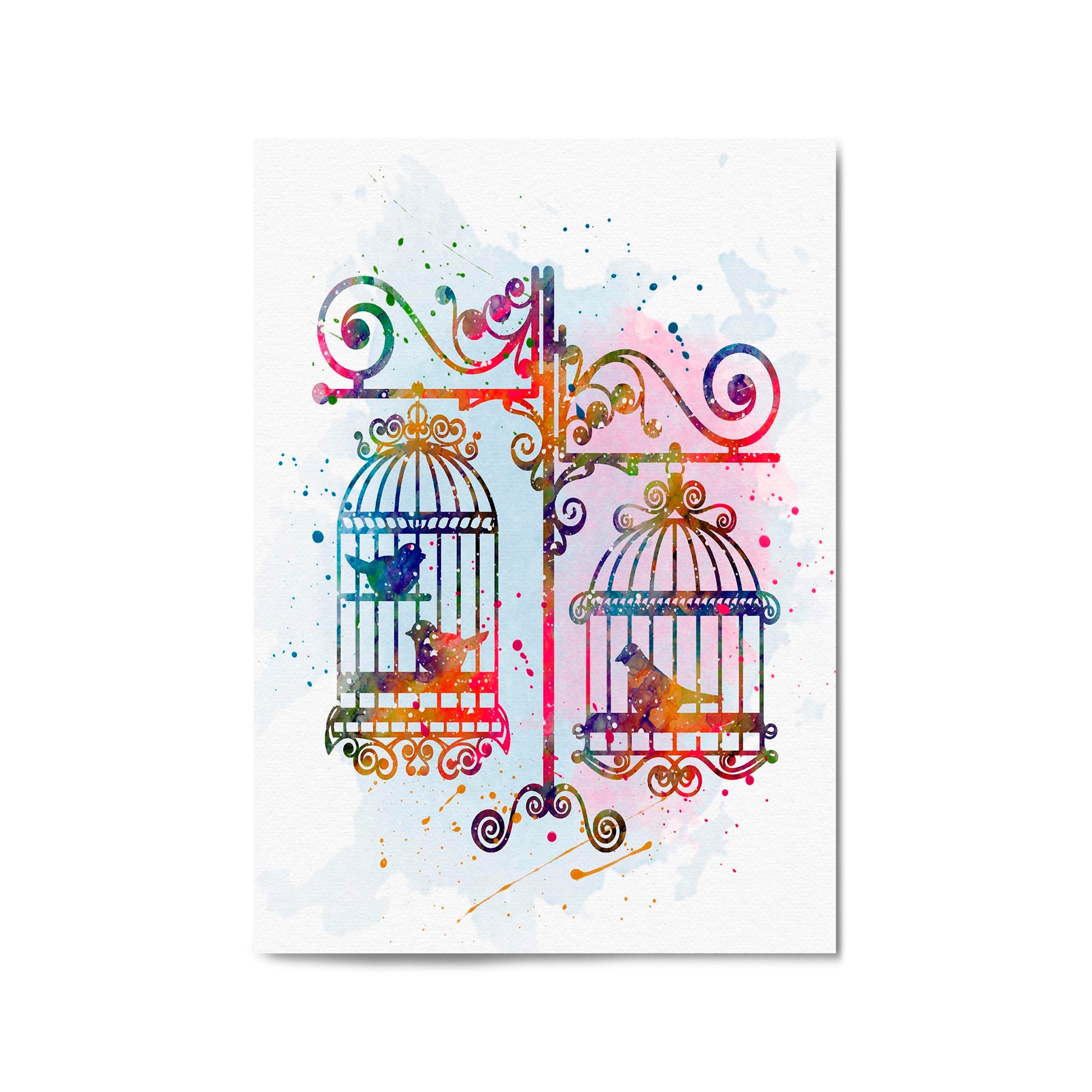 Birds In Cages Cute Decoration Wall Art - The Affordable Art Company