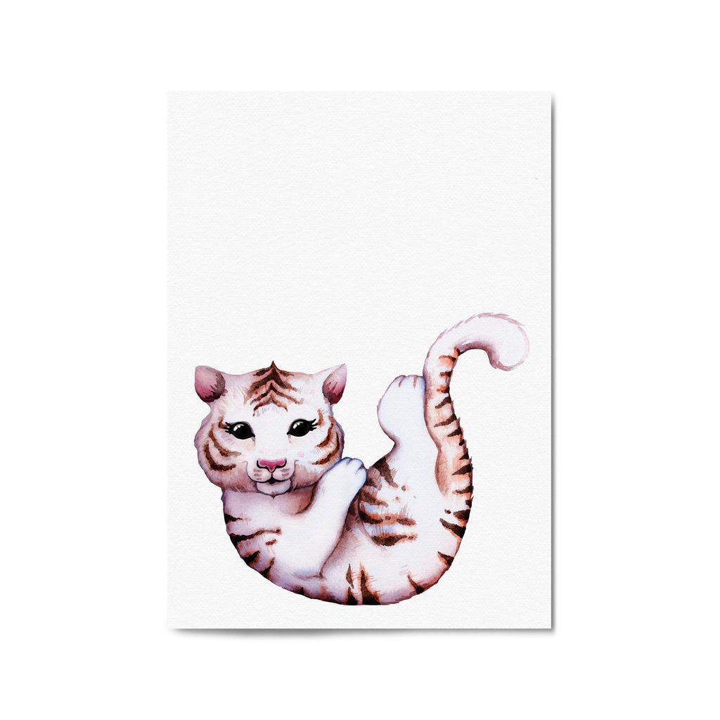 Cartoon White Tiger Cute Nursery Baby Animal Art - The Affordable Art Company