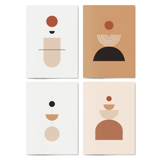 Set of 4 Minimal Peach Abstract Shape Design Wall Art - The Affordable Art Company