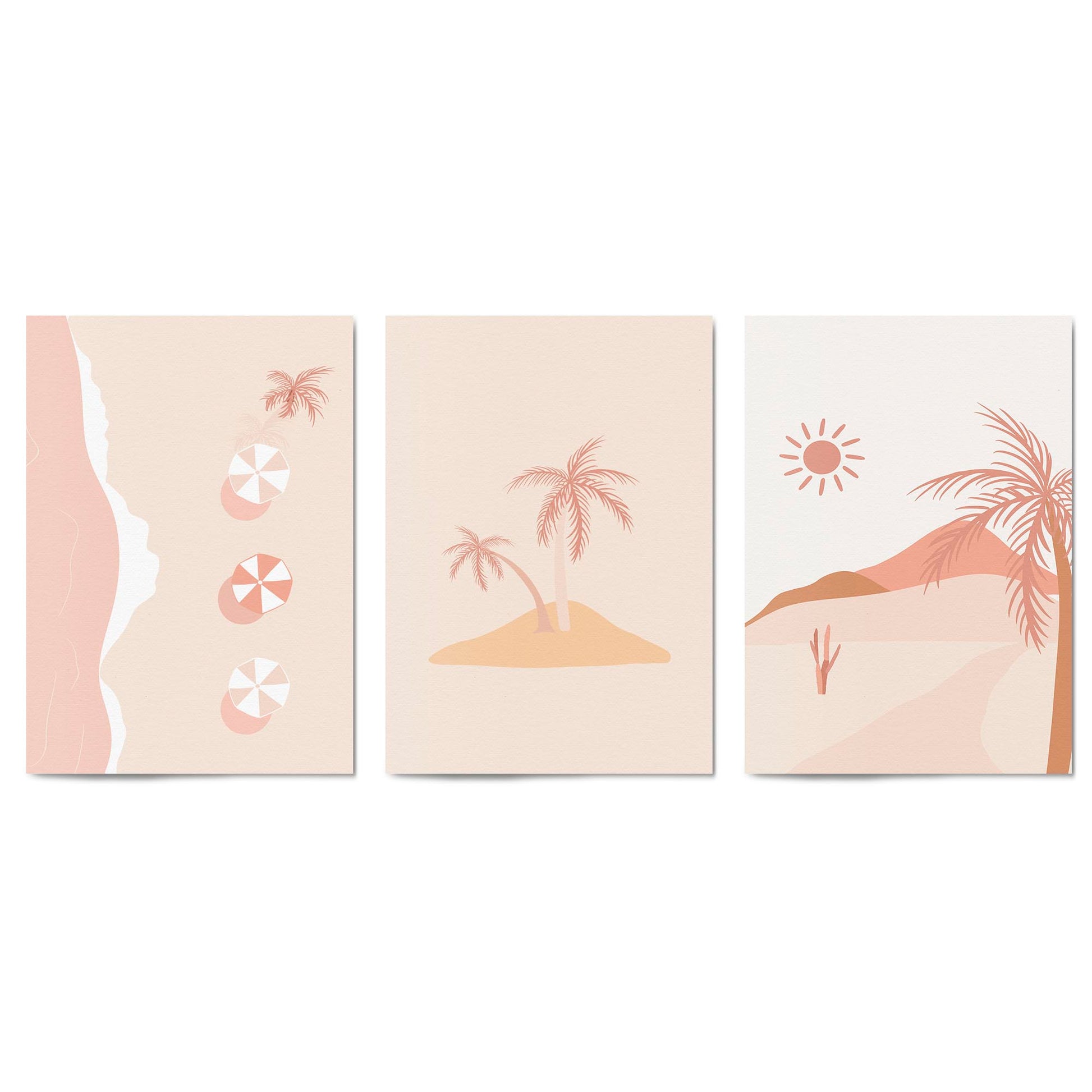 Set of Summer Coastal Pink & Pastel Wall Art - The Affordable Art Company