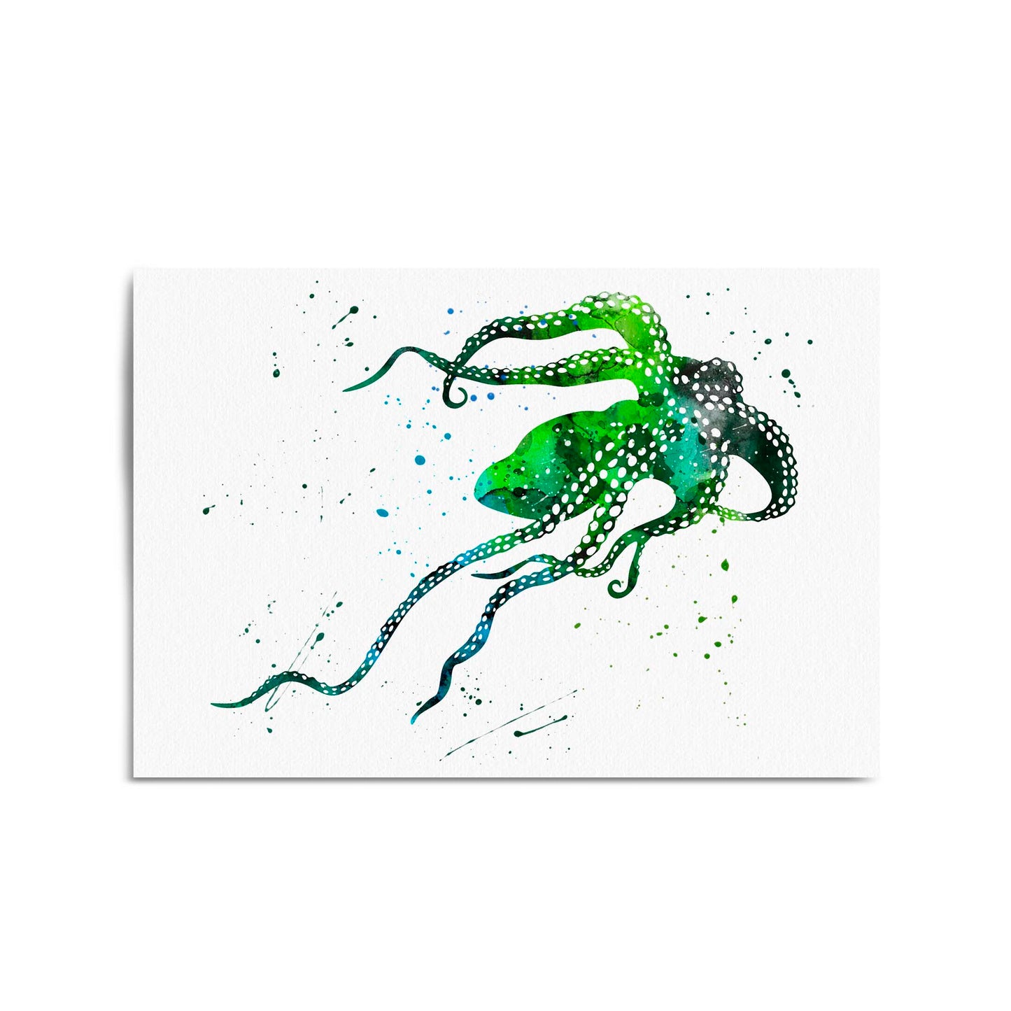 Green Cute Squid Painting Sealife Wall Art - The Affordable Art Company