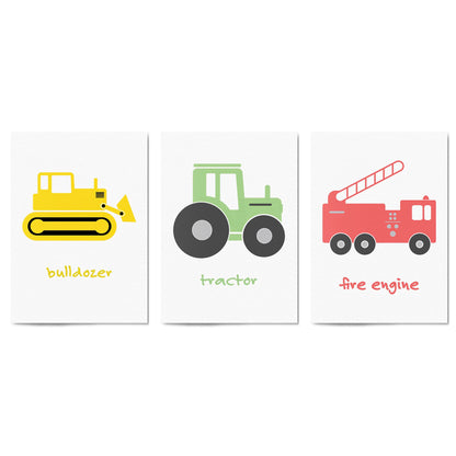 Set of Nursery Vehicles Boys Bedroom Wall Art - The Affordable Art Company