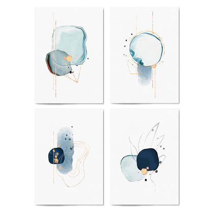 Set of 4 Abstract Blue Minimal Line and Shape Wall Art - The Affordable Art Company