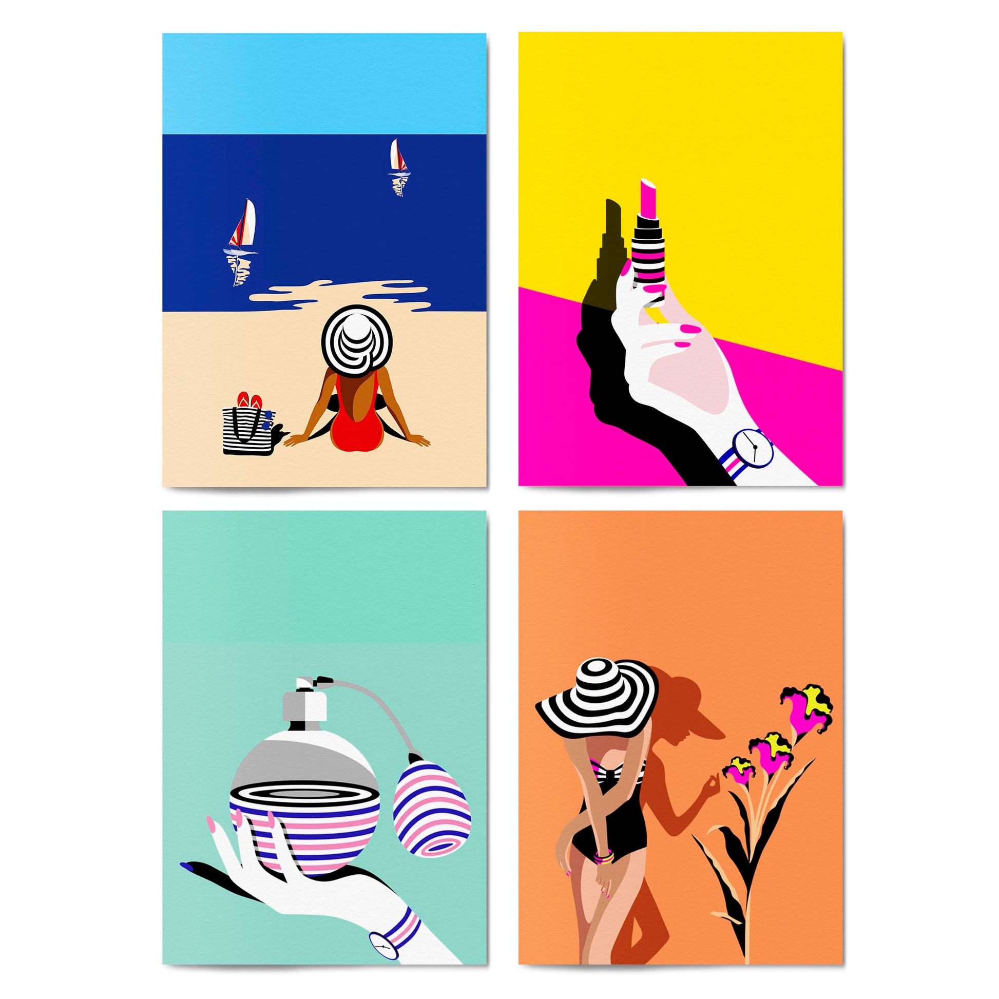 Set of 4 Retro Style Fashion Inspired Colourful Designs Wall Art - The Affordable Art Company