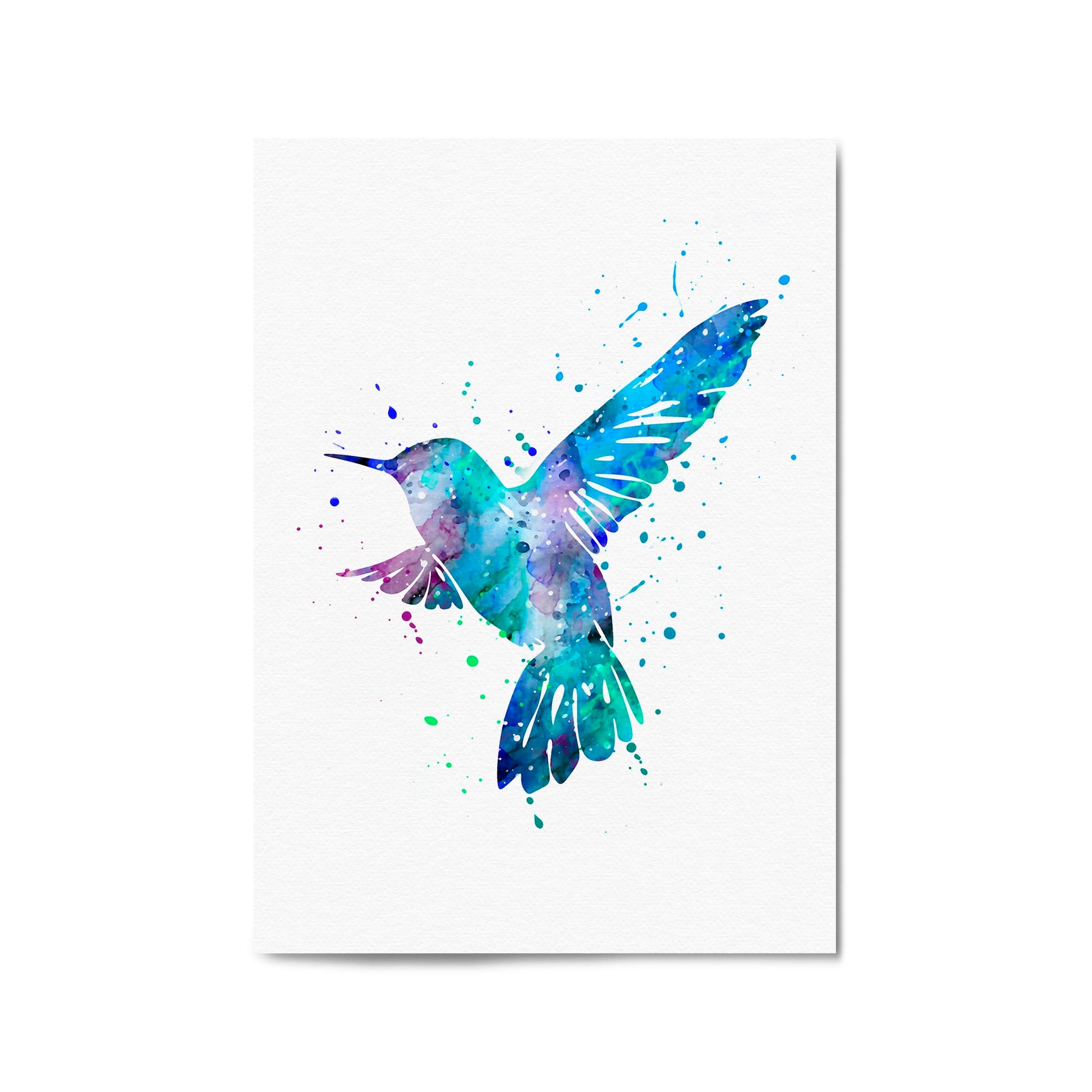 Abstract Blue Humming Bird Cute Artwork Wall Art - The Affordable Art Company