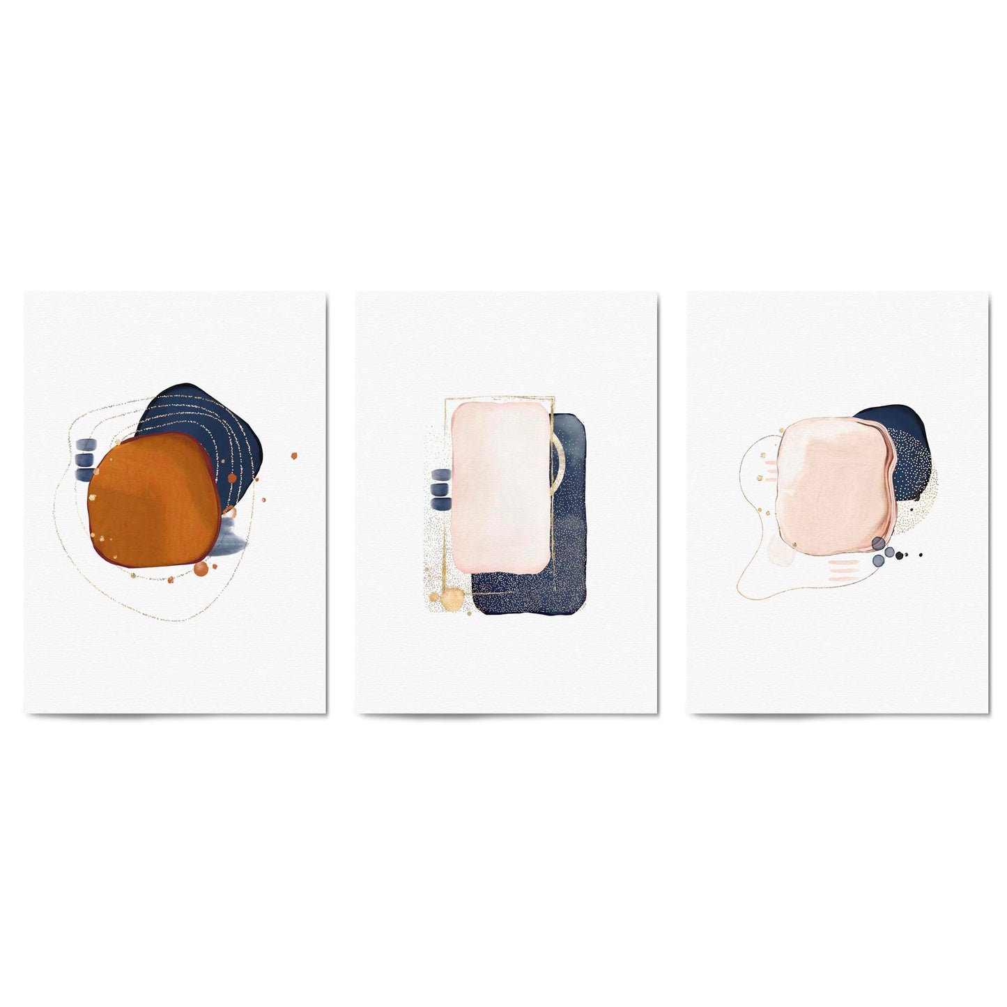 Set of Abstract Shape Minimal Blue Modern Wall Art #3 - The Affordable Art Company