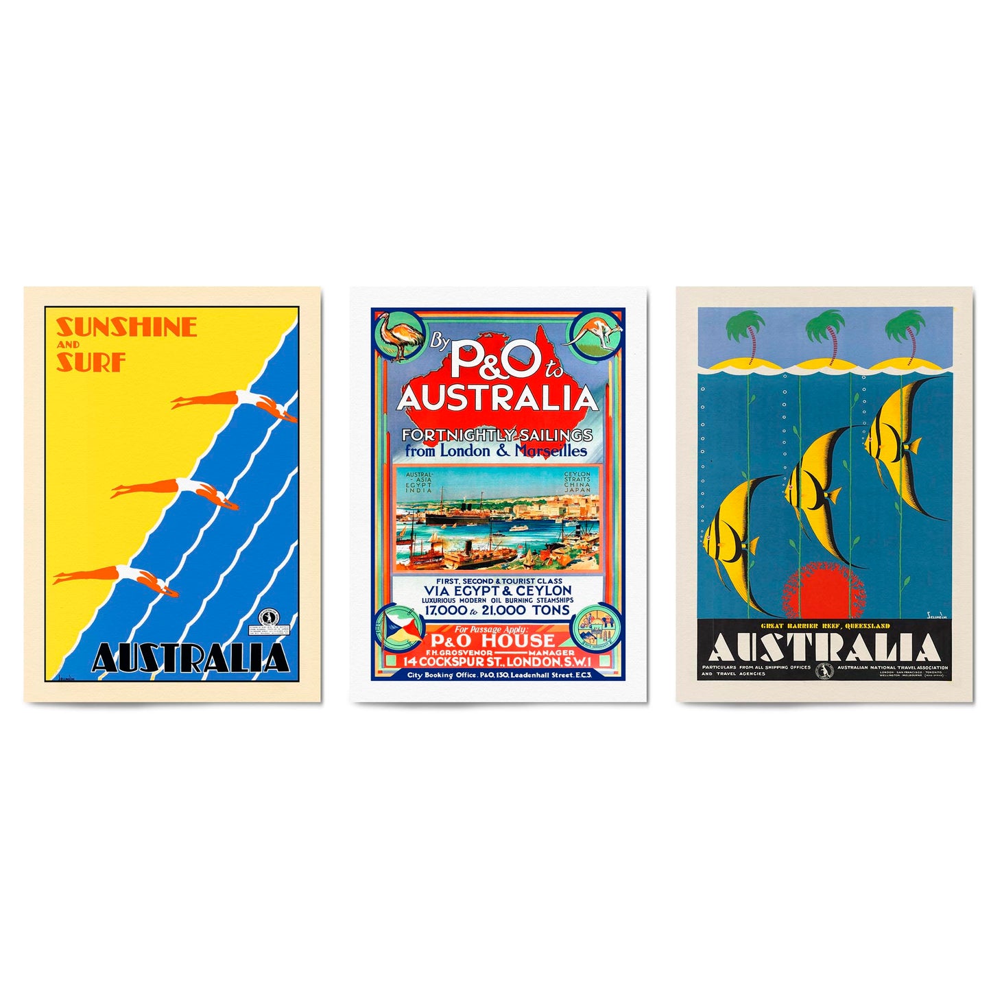 Set of Vintage Australian Travel Advert Wall Art - The Affordable Art Company