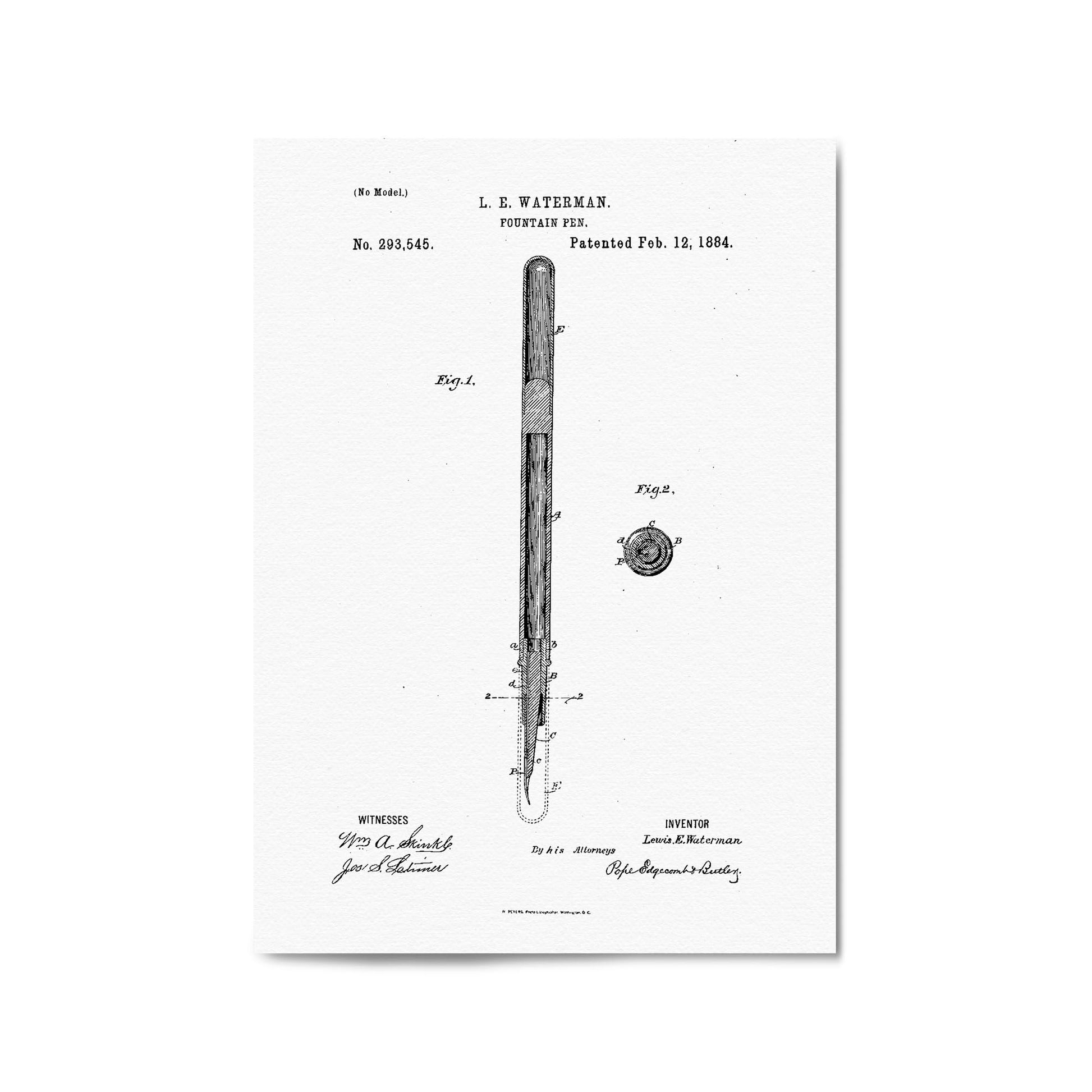 Vintage Fountain Pen Patent Artwork Wall Art #2 - The Affordable Art Company