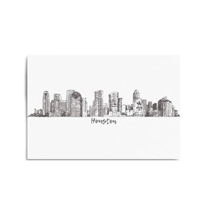Houston Texas Skyline Drawing Minimal Wall Art - The Affordable Art Company