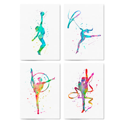 Set of 4 Cute Gymnastics Paintings Children's Bedroom Wall Art - The Affordable Art Company