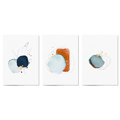 Set of Abstract Shape Minimal Blue Modern Wall Art #2 - The Affordable Art Company