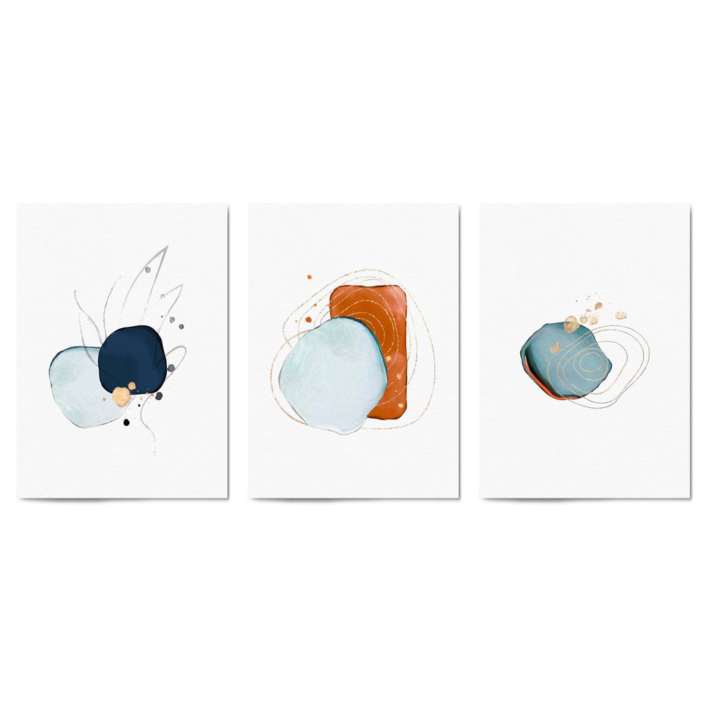 Set of Abstract Shape Minimal Blue Modern Wall Art #2 - The Affordable Art Company