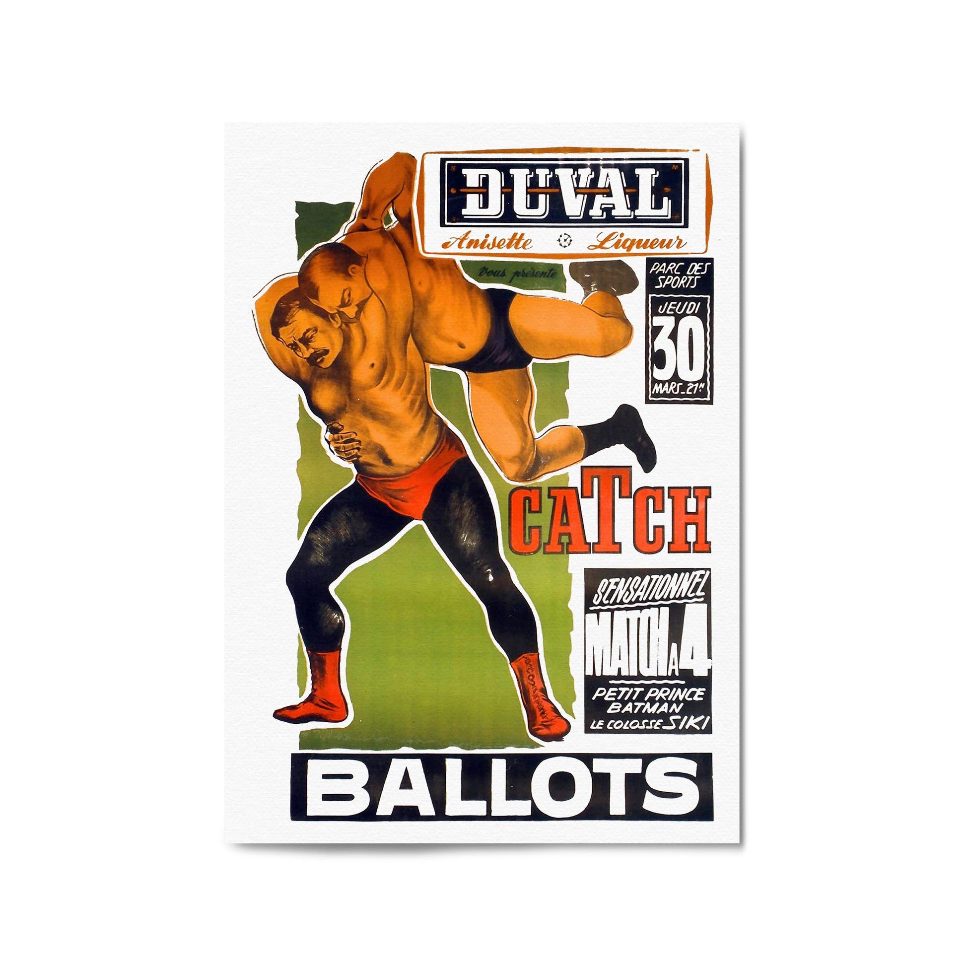Duval French Wrestling Vintage Sports Advert Wall Art - The Affordable Art Company
