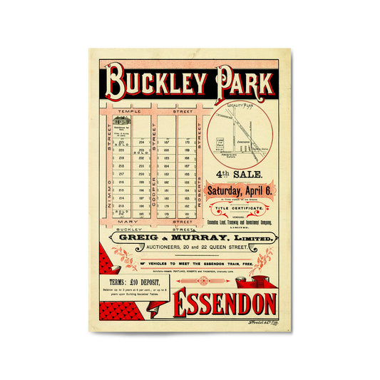 Essendon Buckley Park Vintage Real Estate Advert Wall Art - The Affordable Art Company