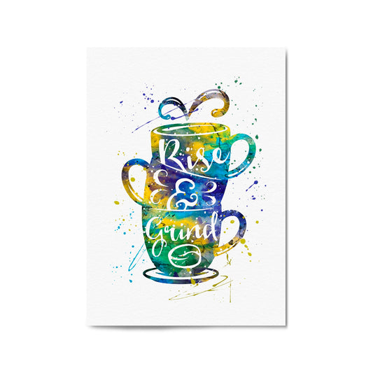 "Rise & Grind" Cafe Coffee Kitchen Morning Wall Art - The Affordable Art Company