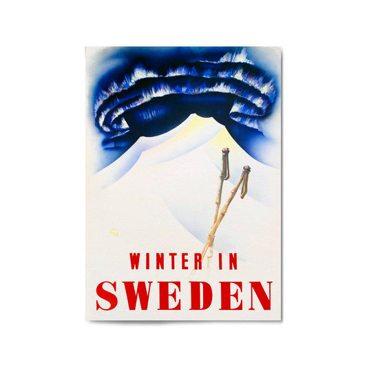 Winter In Sweden Vintage Travel Advert Wall Art - The Affordable Art Company