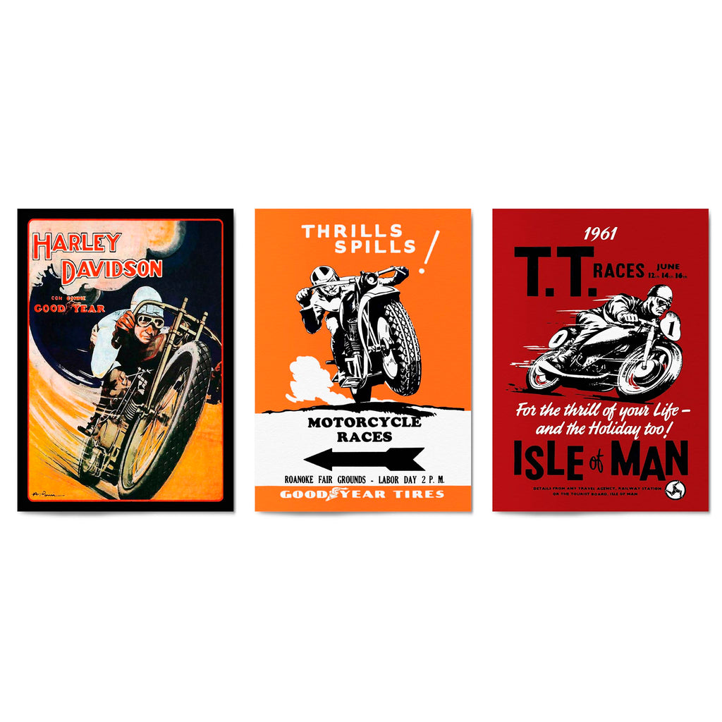 Set of Vintage Motorcycle Advert Man Cave Wall Art #1 - The Affordable Art Company