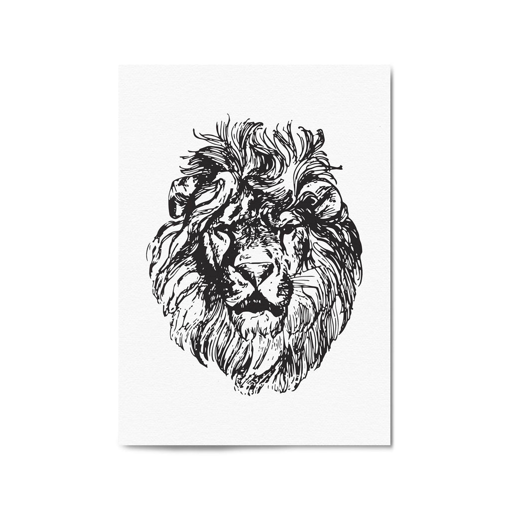 Lion Portrait Drawing Safari Anumal Wall Art - The Affordable Art Company