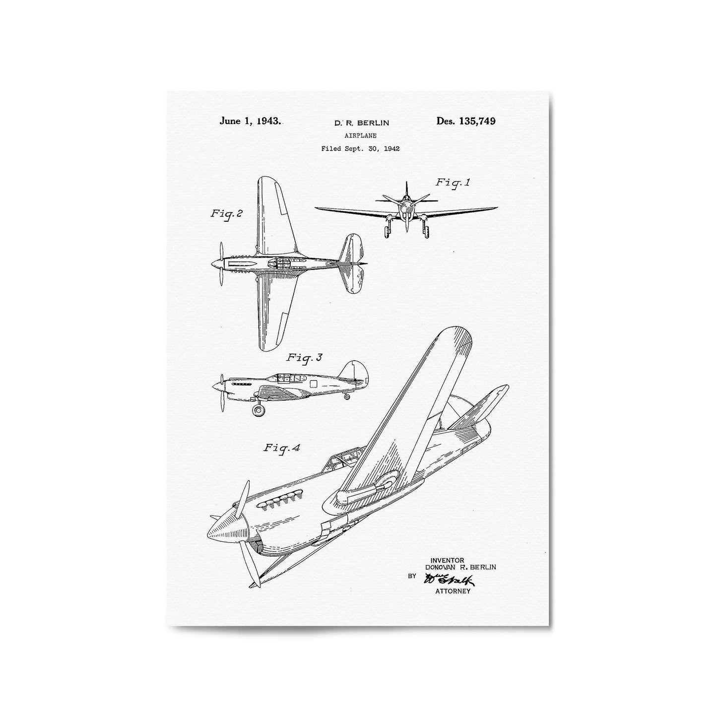 Airplane Patent Vintage Minimal Man Cave Wall Art #7 - The Affordable Art Company