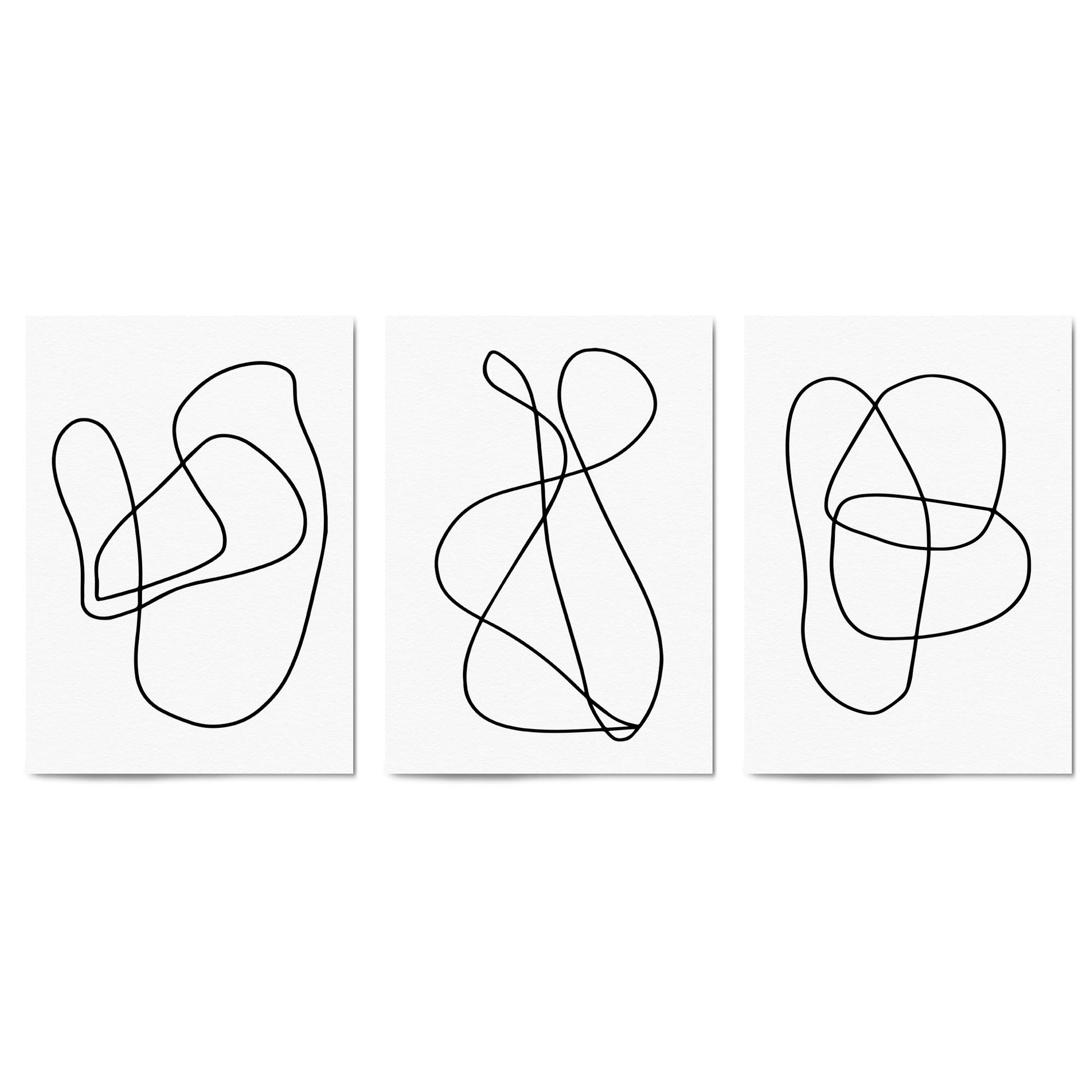 Set of Abstract Line Drawing Minimal Shape Wall Art #3 - The Affordable Art Company