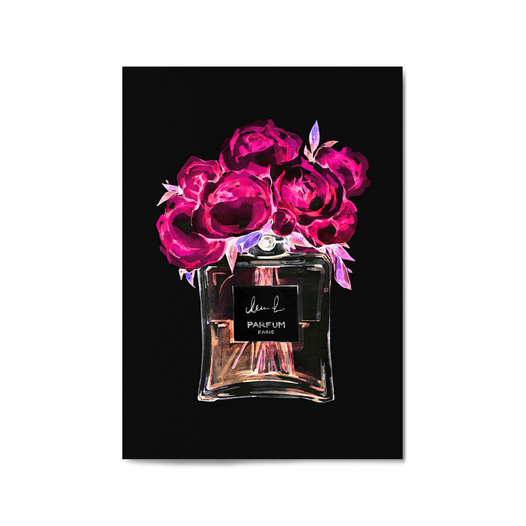 Neon Pink Floral Perfume Bottle Fashion Wall Art - The Affordable Art Company