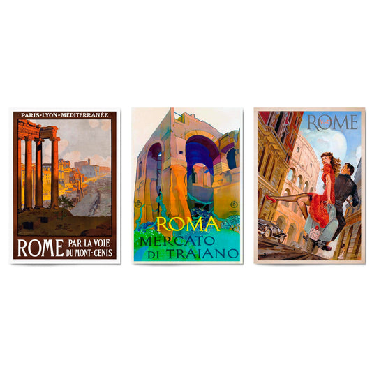 Set of Vintage Rome Italian Travel Advert Wall Art - The Affordable Art Company