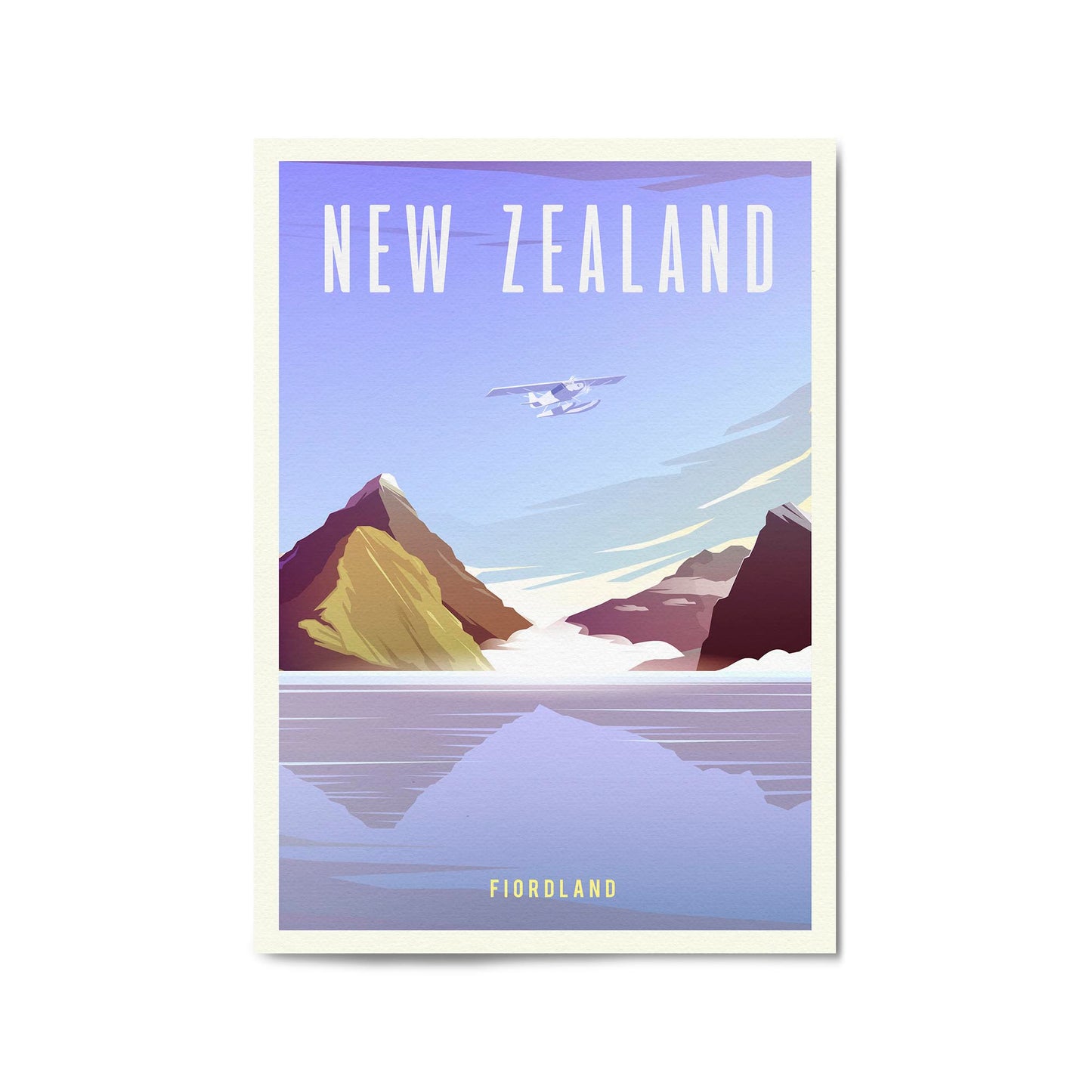 Retro Fiordland New Zealand Vintage Wall Art - The Affordable Art Company