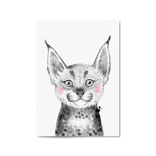 Cute Blushing Baby Bobcat Nursery Animal Wall Art - The Affordable Art Company