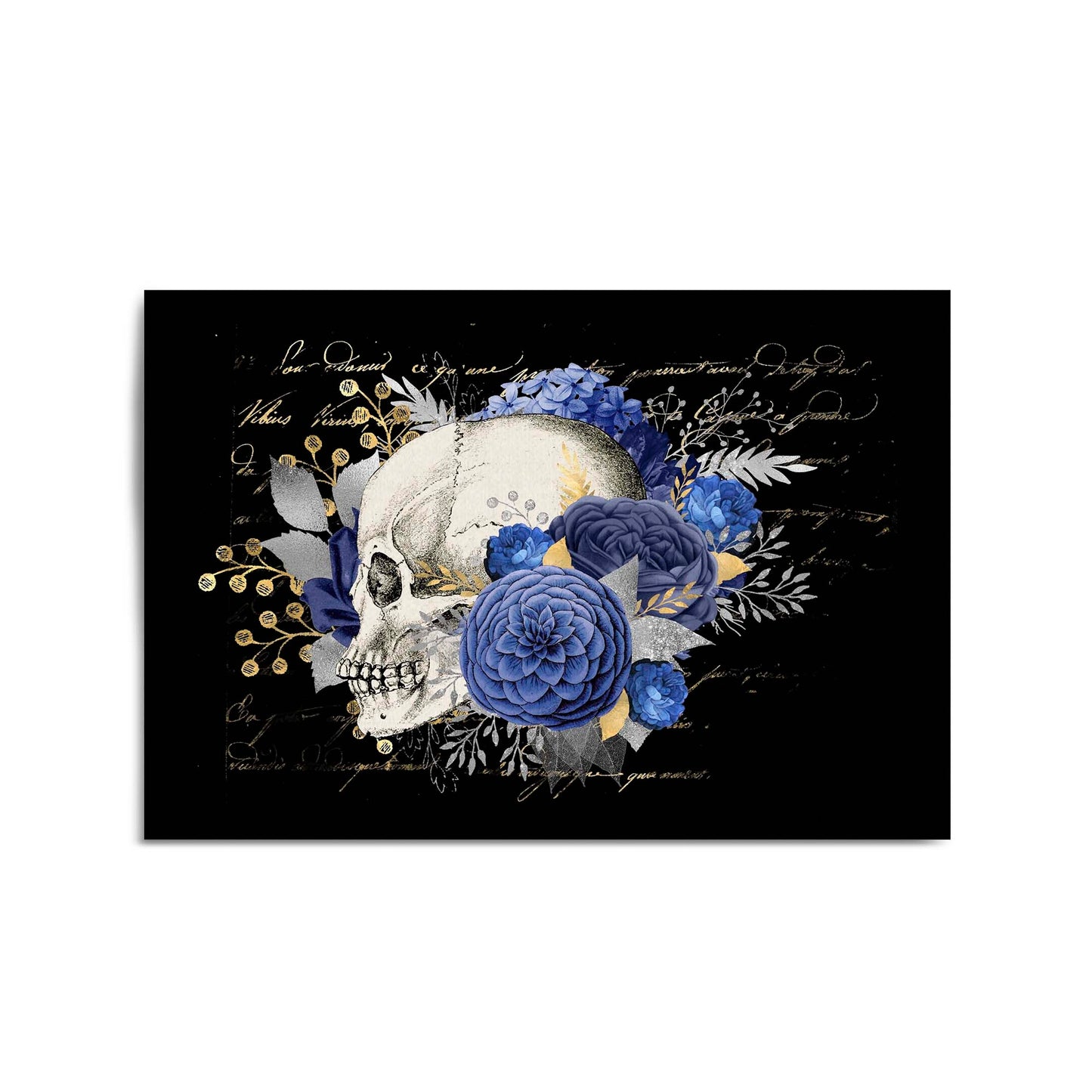 Blue Floral Skull Fashion Girls Bedroom Wall Art #2 - The Affordable Art Company