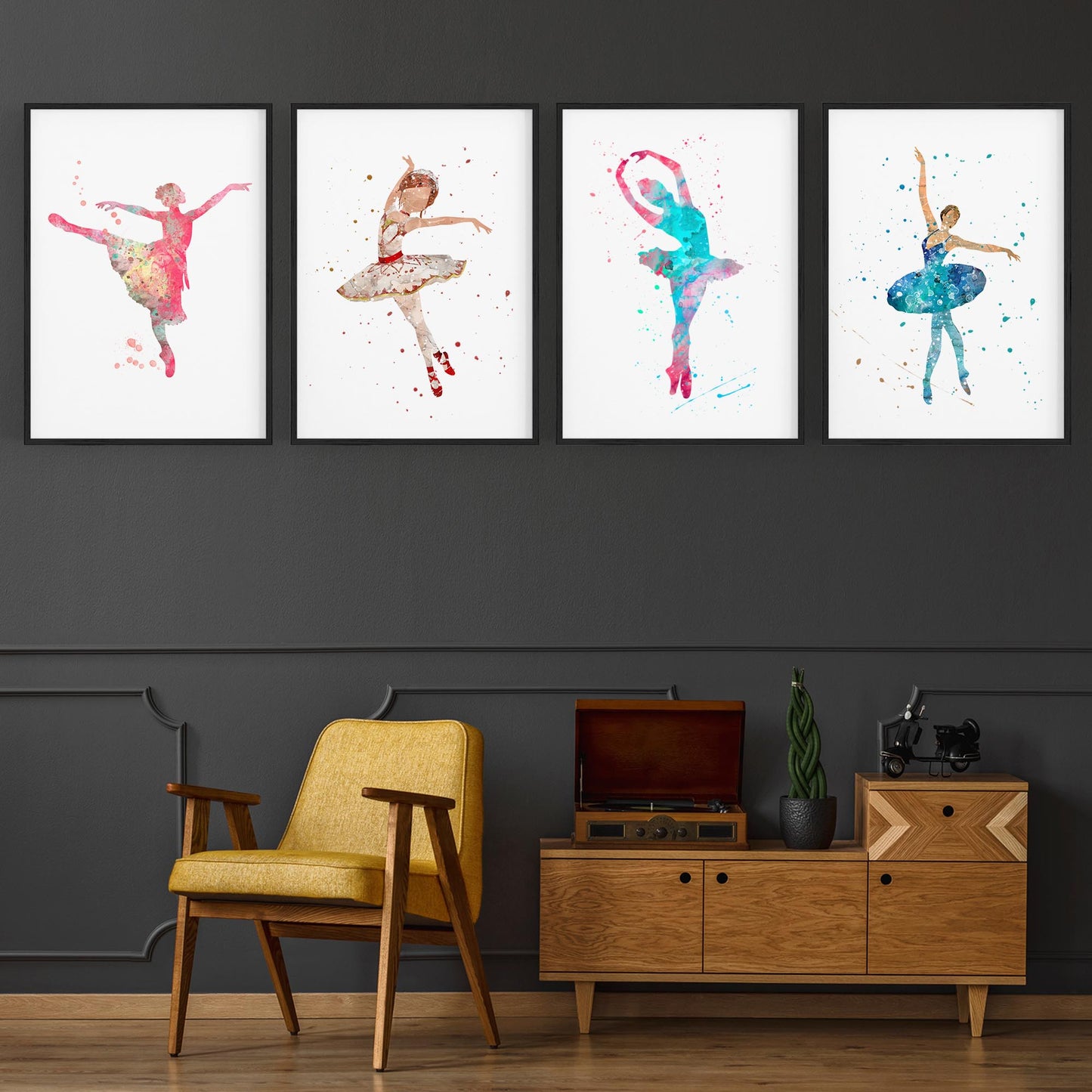 Set of 4 Cute Dancing Ballerina Nursery Paintings Wall Art - The Affordable Art Company