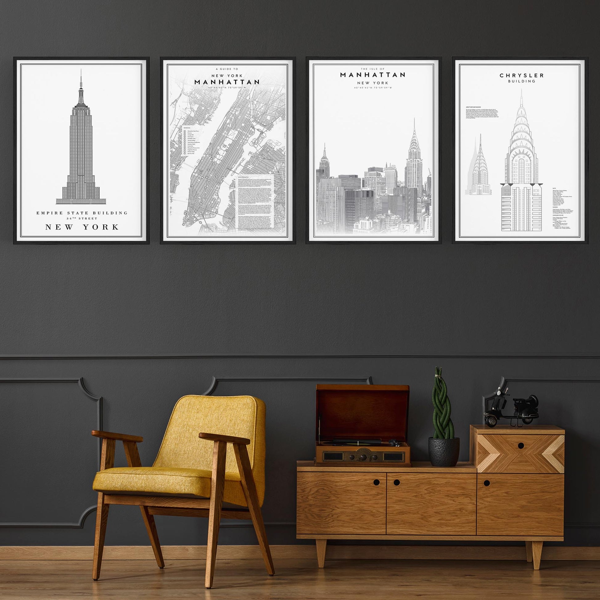 Set of 4 New York City Line Drawings Wall Art - The Affordable Art Company