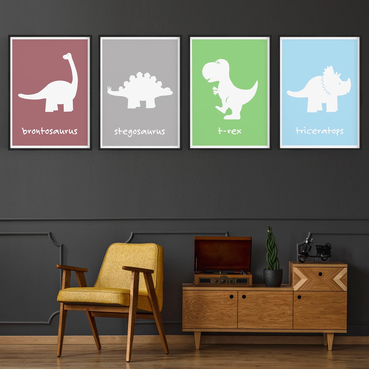 Set of 4 Cute Dinosaur Nursery Designs Wall Art - The Affordable Art Company