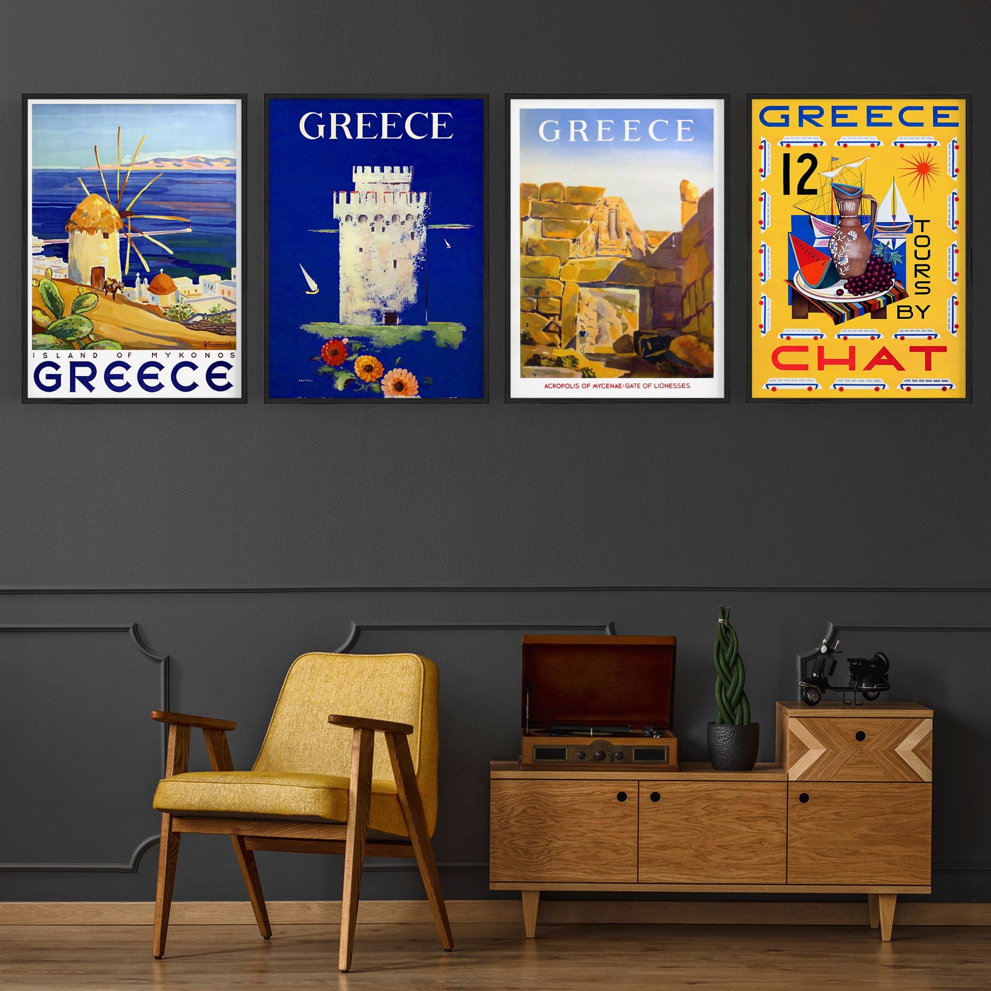 Set of 4 Vintage Greek Travel Advertisements Wall Art - The Affordable Art Company