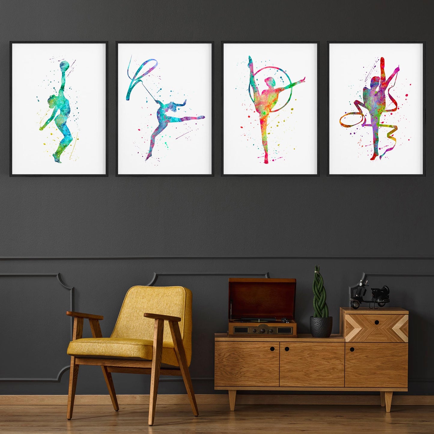 Set of 4 Cute Gymnastics Paintings Children's Bedroom Wall Art - The Affordable Art Company