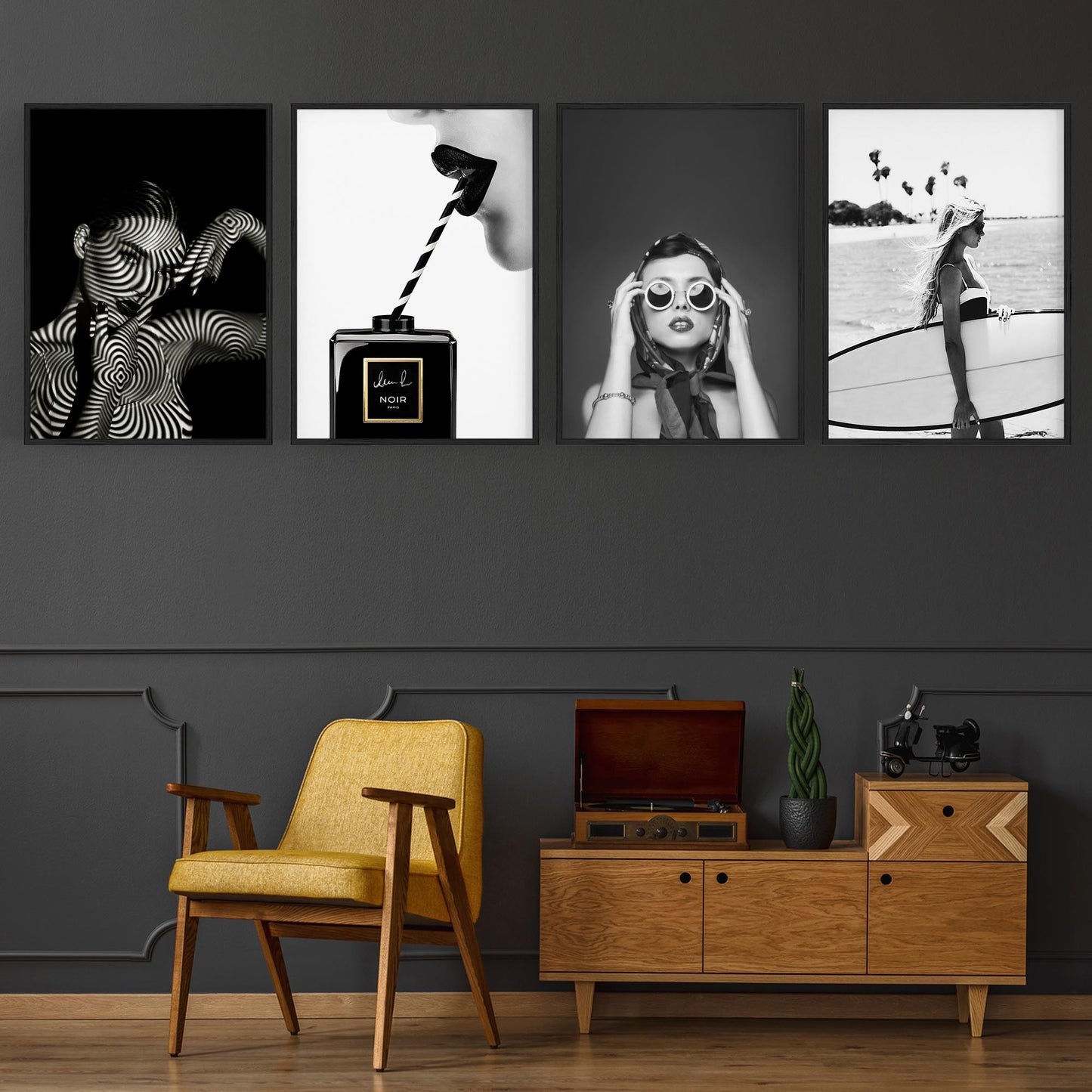 Set of 4 Fashion Inspired Black and White Bedroom Photography Wall Art - The Affordable Art Company