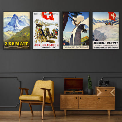 Set of 4 Vintage Switzerland Travel Advertisements Wall Art - The Affordable Art Company