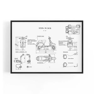 Vintage Vespa Patent White Patent Wall Art #2 - The Affordable Art Company