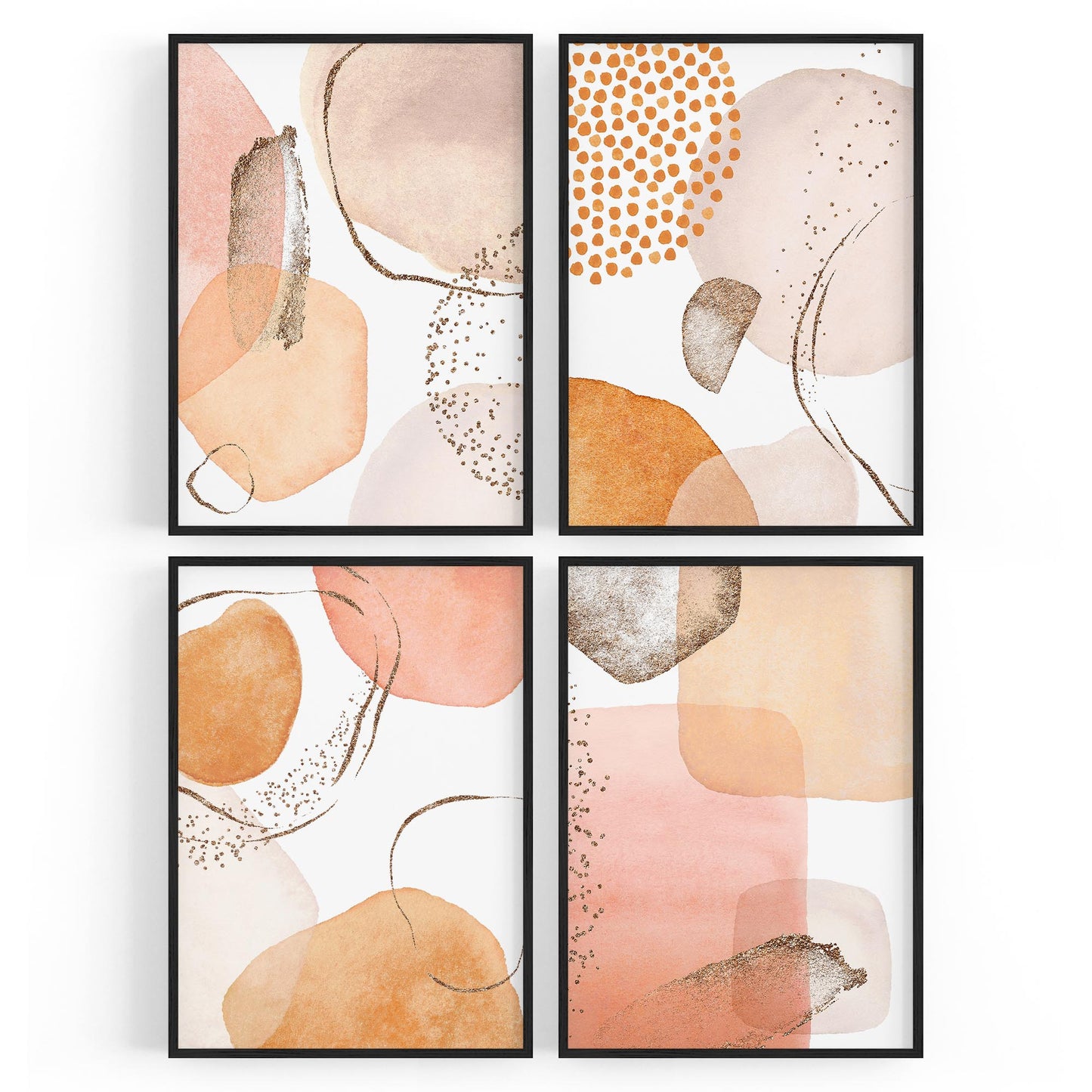 Set of 4 Abstract Peach and Nude Painting Wall Art - The Affordable Art Company