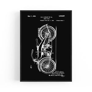 Vintage Harley Motorcycle Patent Black Wall Art #1 - The Affordable Art Company