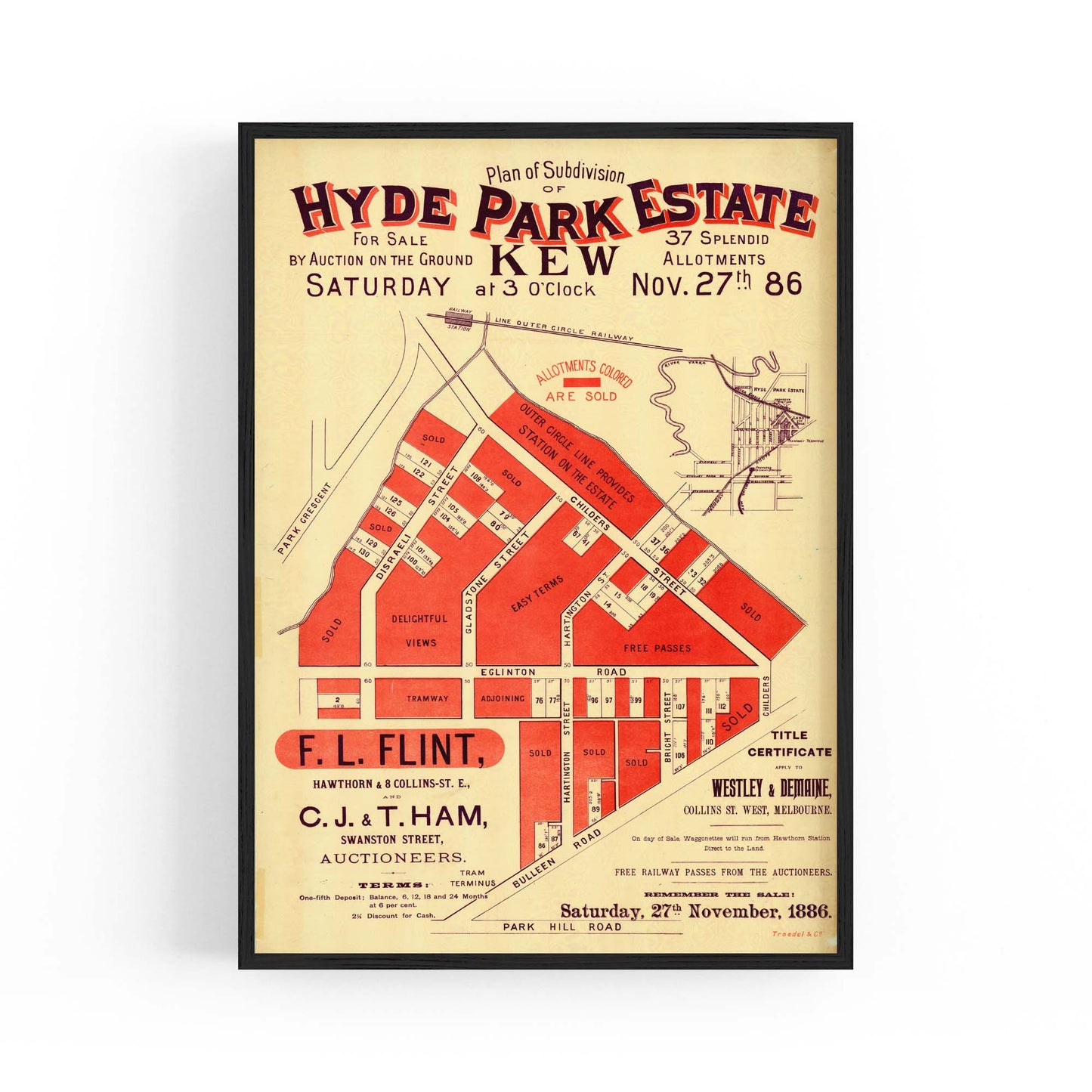 Kew Melbourne Vintage Real Estate Advert Wall Art #2 - The Affordable Art Company