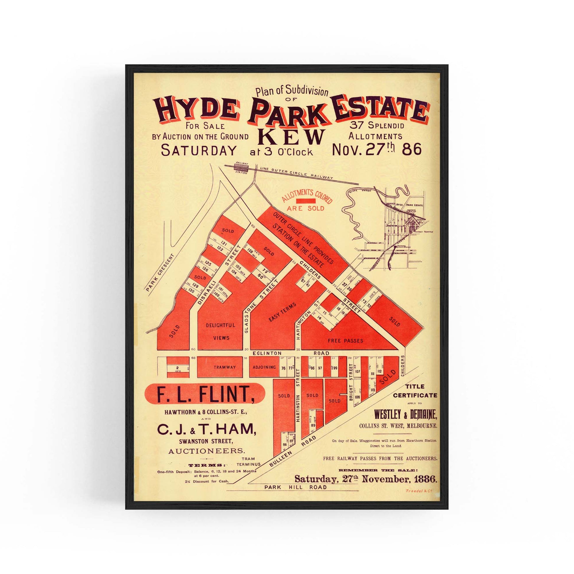 Kew Melbourne Vintage Real Estate Advert Wall Art #2 - The Affordable Art Company
